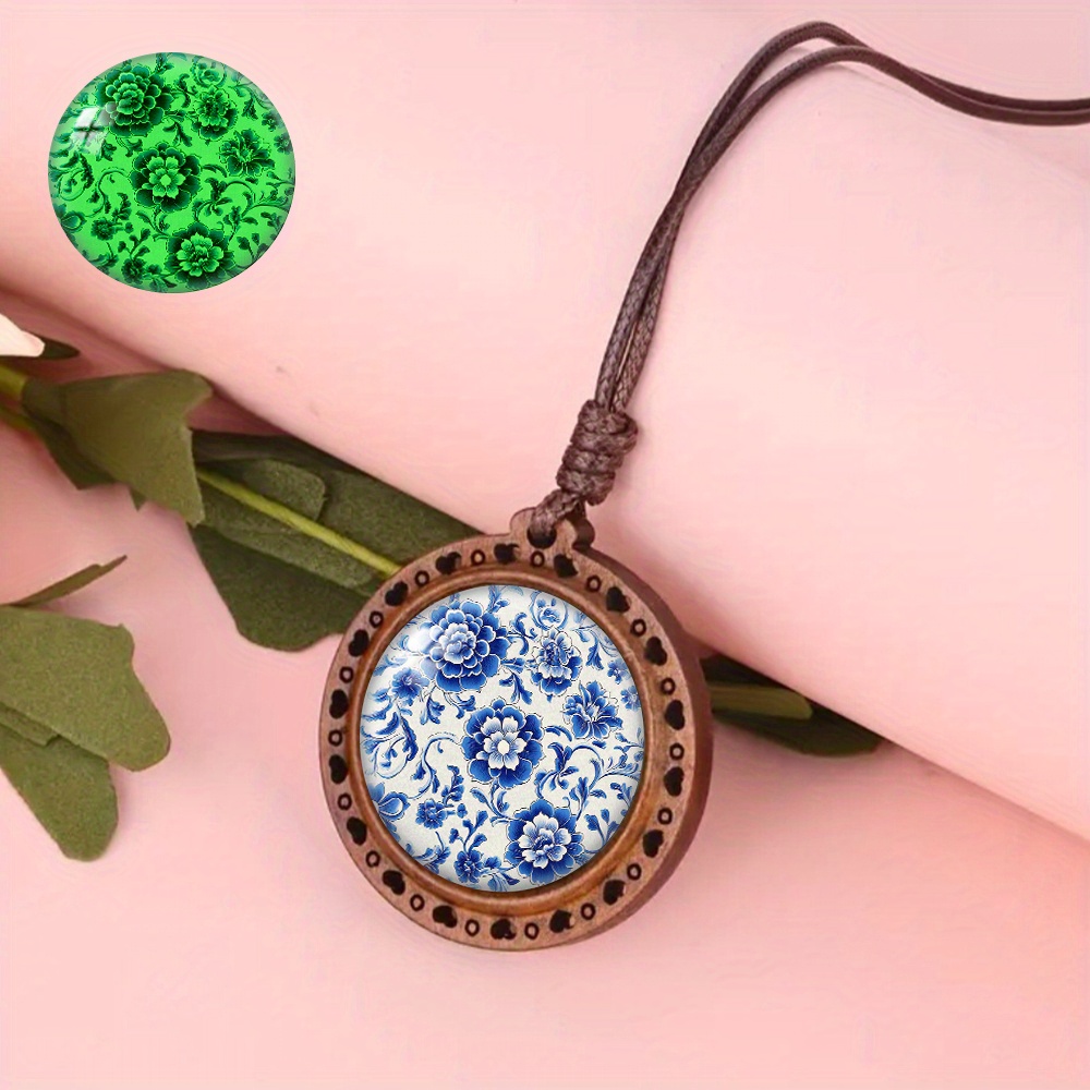 Porcelain Plate Wooden Pendant Necklace, Luminous Style